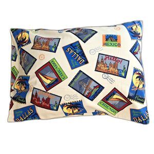 JCPenney Flannel Pillow Case Retro USA Travel Postcard Queen Sz Retro Set of 2